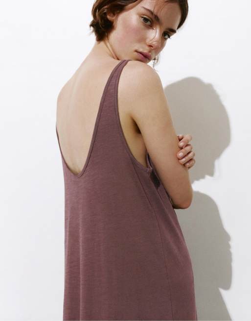 Pull&Bear Strappy midi dress in aubergine, 3 of 4