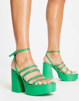 Pull&Bear strappy platform heeled sandals in green - ASOS Price Checker