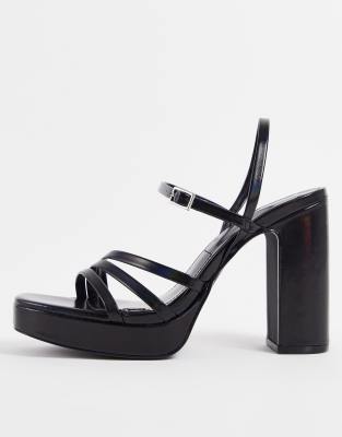 black strappy platform heels