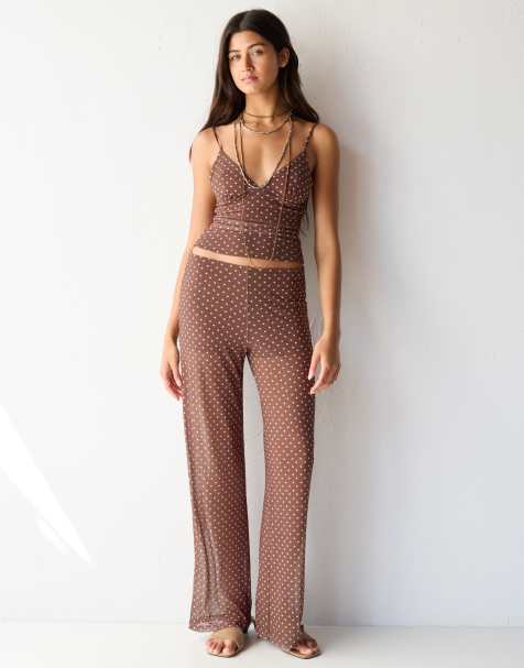 Pull&Bear strappy polka dot top in brown