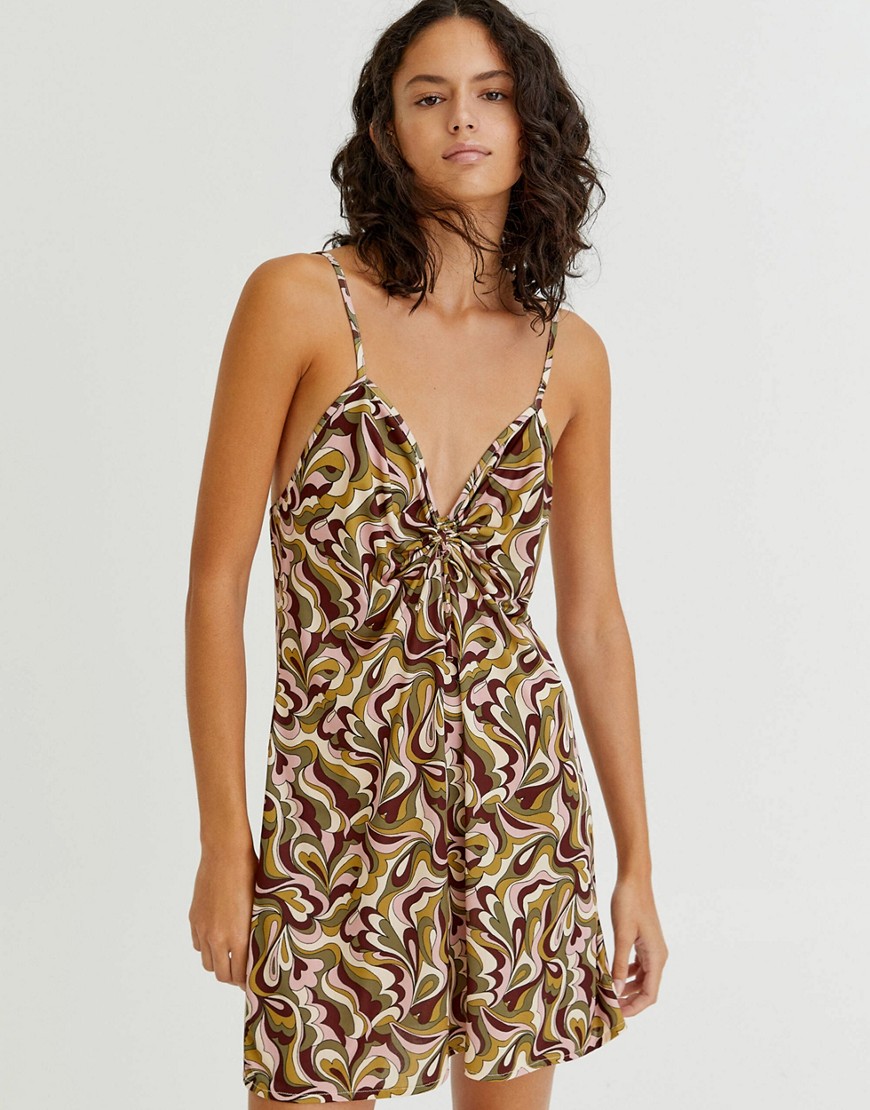 Pull & Bear strappy retro dress in brown