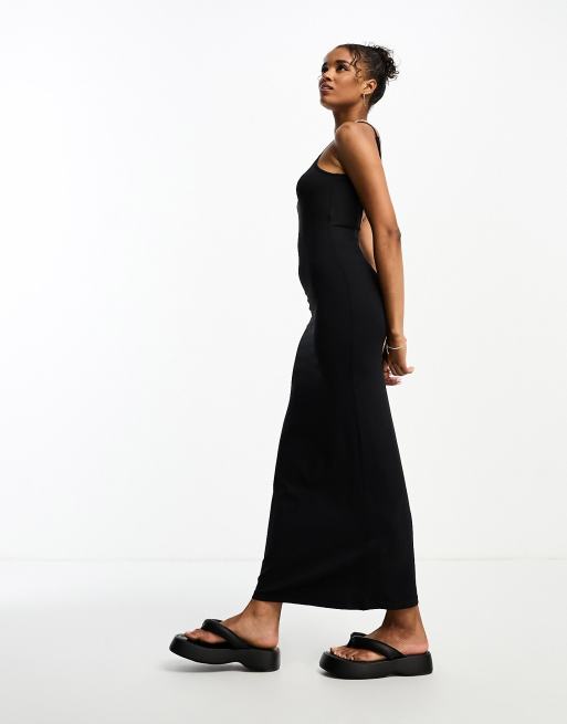 Pull&Bear strappy soft shaping maxi dress in black