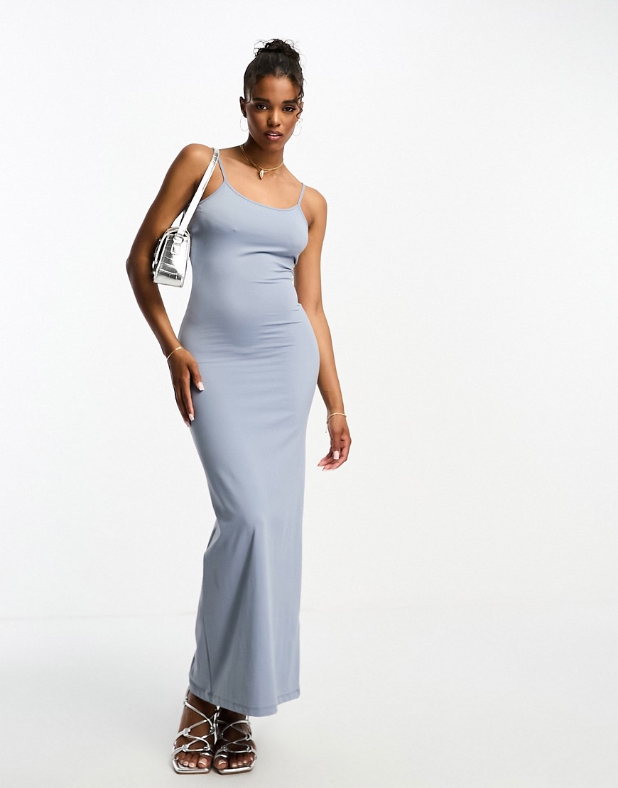 Pull & Bear strappy soft shaping maxi dress in blue grey