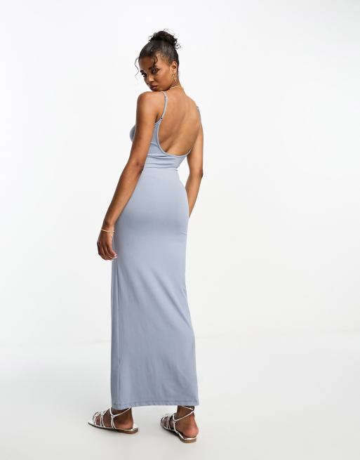 Pull&Bear strappy soft shaping maxi dress in blue grey