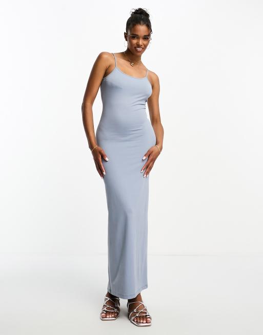 Pull&Bear strappy soft shaping maxi dress in blue grey