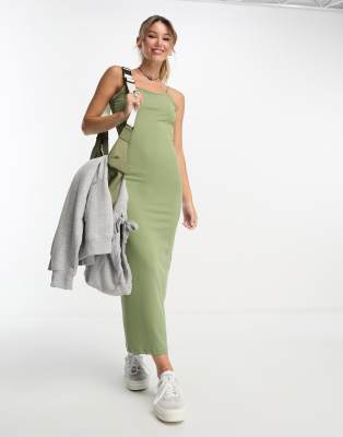 Khaki Halterneck Midaxi Dress