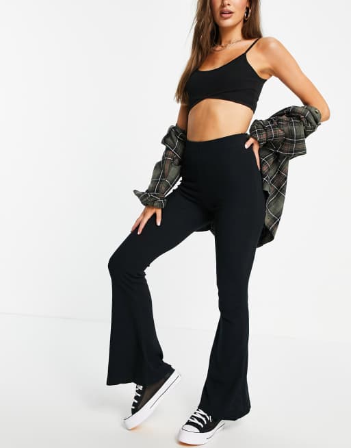 Pull Bear stretch bell bottom pants in black