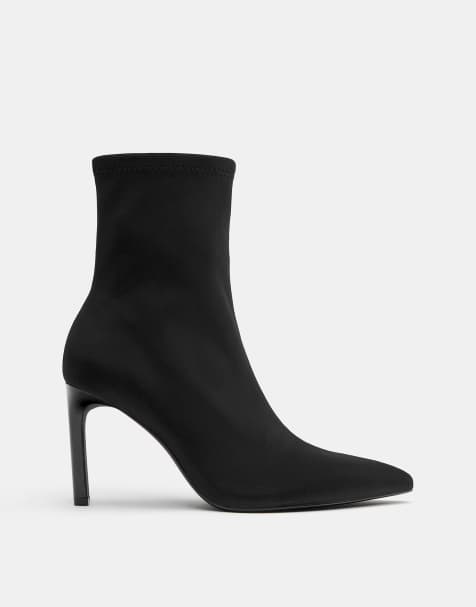 Pull&Bear – Stretch-Stiefeletten in Schwarz mit hohem Absatz - view 1