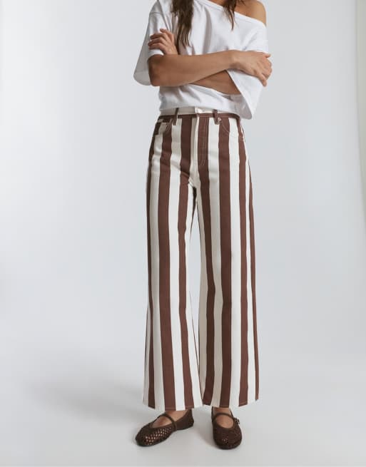 Pull&Bear stribede bukser med lige ben i brun, 2 af 7