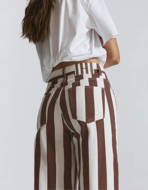 Pull&Bear stribede bukser med lige ben i brun, 3 af 7