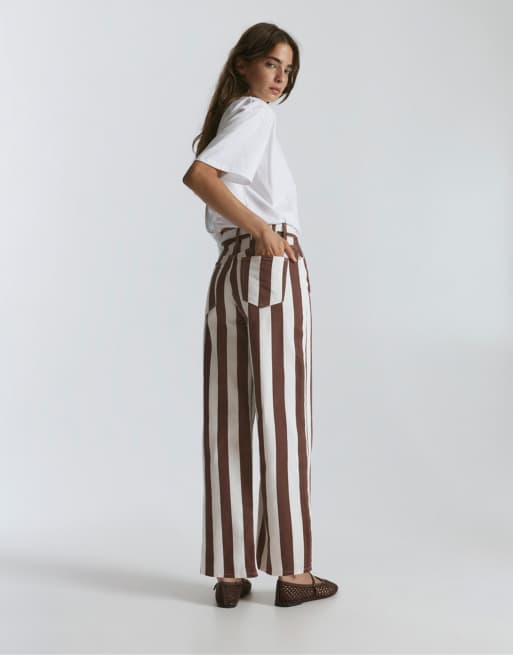 Pull&Bear stribede bukser med lige ben i brun, 4 af 7