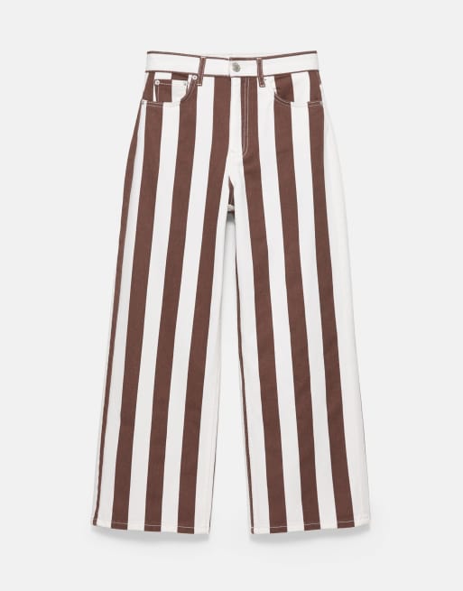 Pull&Bear stribede bukser med lige ben i brun, 7 af 7
