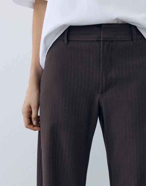 Pull&Bear stribede elegante bukser i brun, 3 af 7