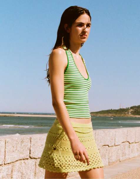Pull&Bear stribet haltertop i grøn - view 1