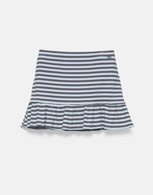 Pull&Bear stribet mininederdel med flæser i blågrå, 6 af 7