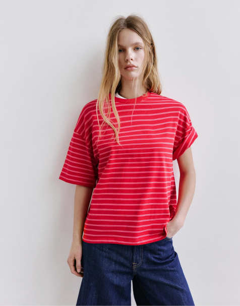 Pull&Bear - Stribet oversized T-shirt med korte ærmer - view 1