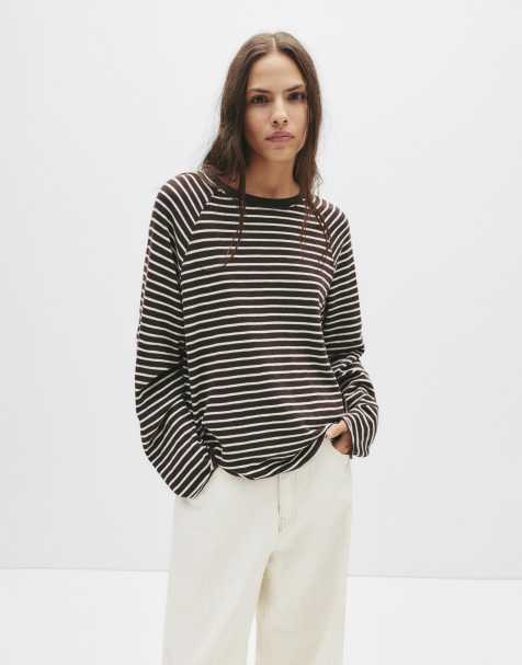 Pull&Bear - Stribet raglan-t-shirt med lange ærmer - view 1