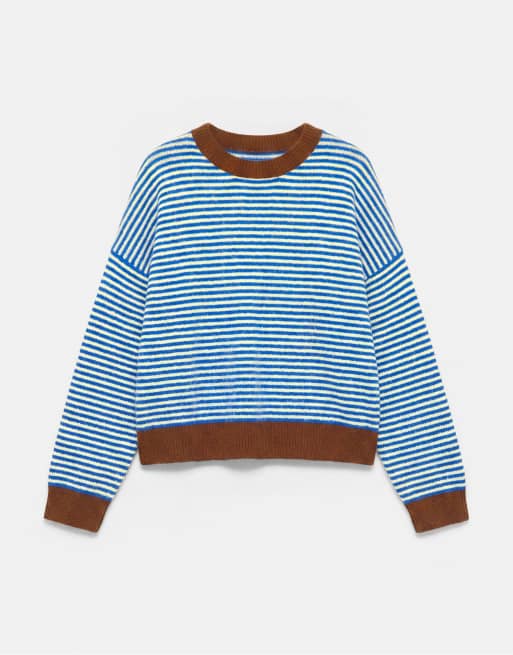 Pull&Bear stribet striktrøje med kontrastkrave i lyseblå, 6 af 7