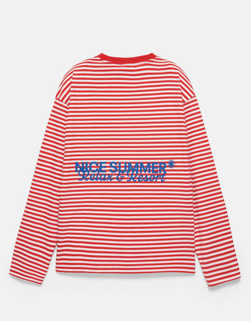 Pull&Bear stribet T-shirt i rød, 6 af 6