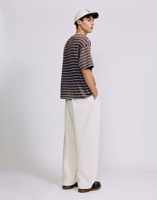 Pull&Bear stribet T-shirt med tekst i brun, 3 af 7