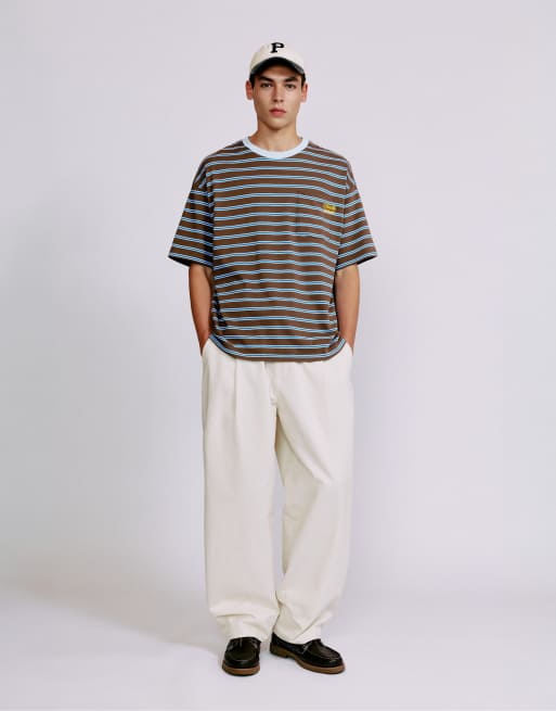 Pull&Bear stribet T-shirt med tekst i brun, 5 af 7