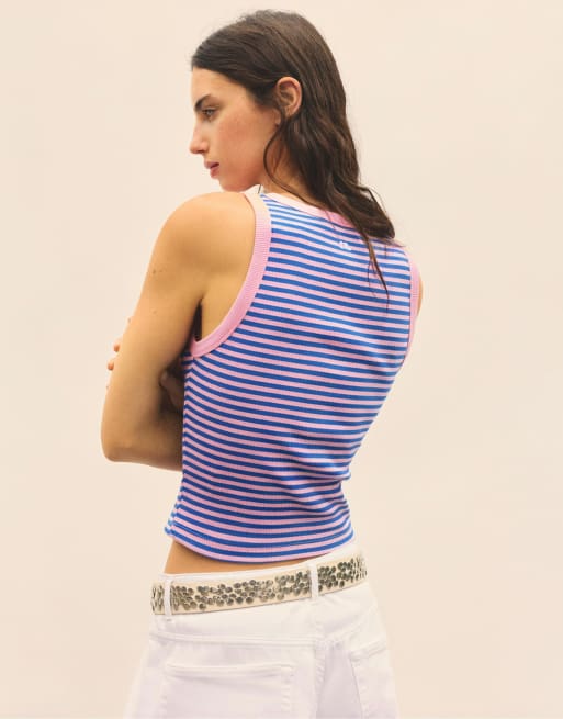Pull&Bear stribet tanktop i mørkeblå, 2 af 7
