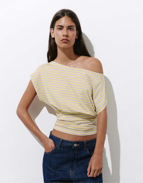 Pull&Bear - Stribet top med asymmetrisk snit og indsyede detaljer - view 1