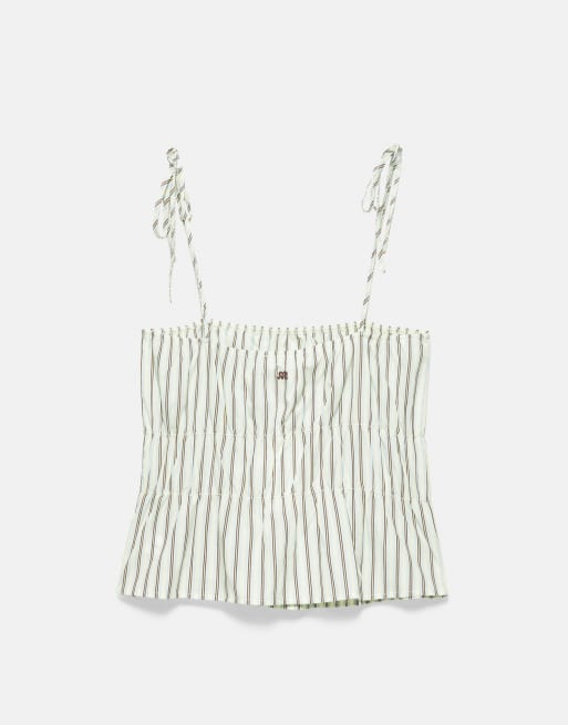 Pull&Bear stribet top med rynkning og stropper i gul, 7 af 7