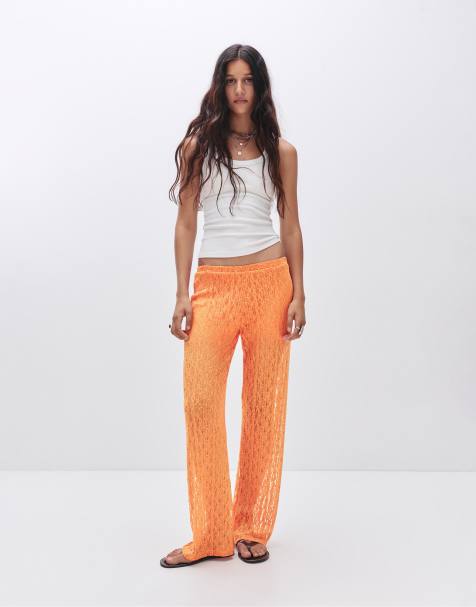Pull&Bear – Strickhose in Orange mit weitem Bein - view 1