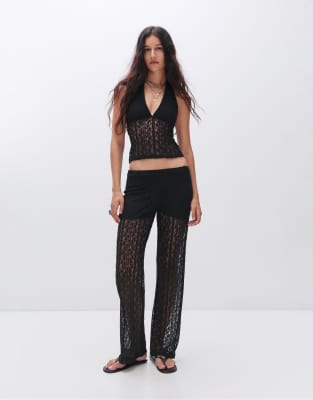 Pull & Bear - Strickhose in Schwarz mit weitem Bein