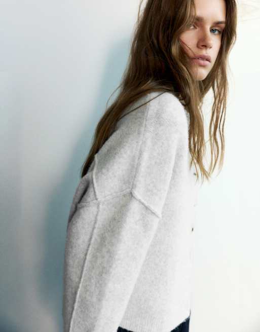 Pull&Bear Strickjacke in Hellgrau mit weichem Griff, 4 von 7