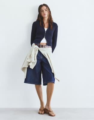 Pull & Bear - Strickjacke in Marineblau mit Reißverschluss