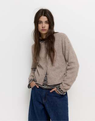Pull & Bear - Strickjacke in Ocker mit Knopfleiste-Brown