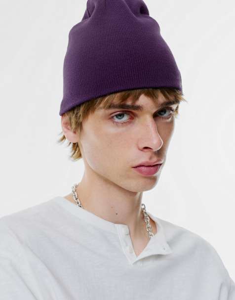 Pull&Bear – Strickmütze in Lila mit „Stwd“-Etikett - view 1