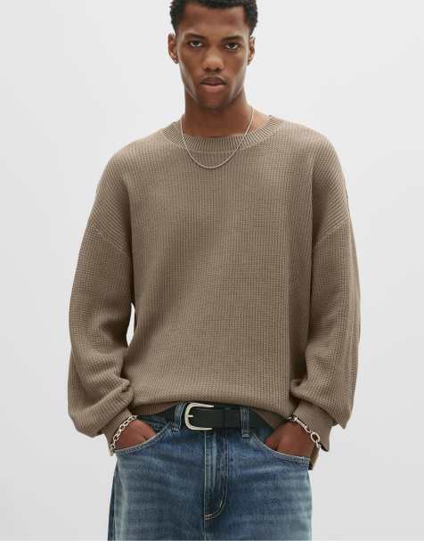 Pull&Bear – Strickpullover in Ocker mit Waffelstruktur - view 1
