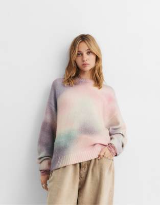 Pull & Bear - Strickpullover in Rosa mit Batikmuster