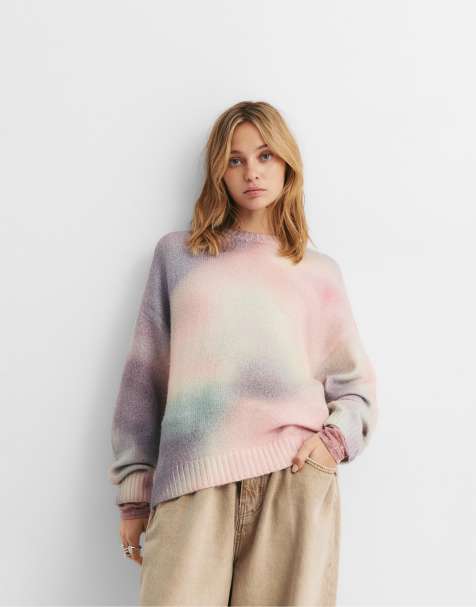 Pull&Bear – Strickpullover in Rosa mit Batikmuster - view 1