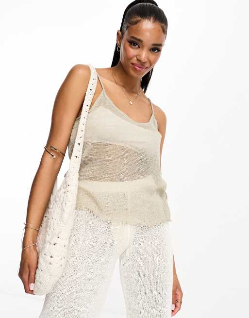 Pull&Bear - Strikket cami-top i bleg kaki
