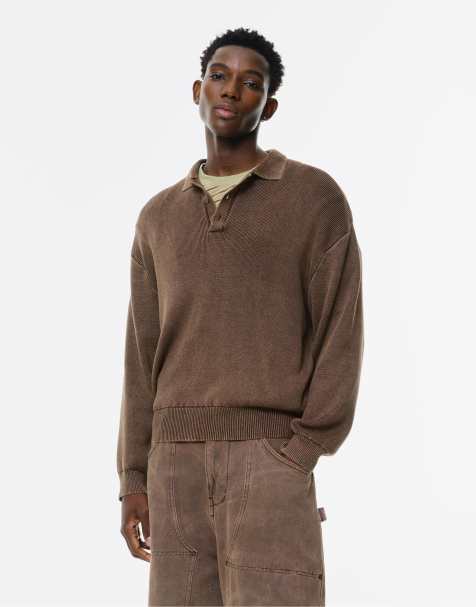 Pull&Bear - Strikket poloskjorte i chokoladebrun syrevask - view 1