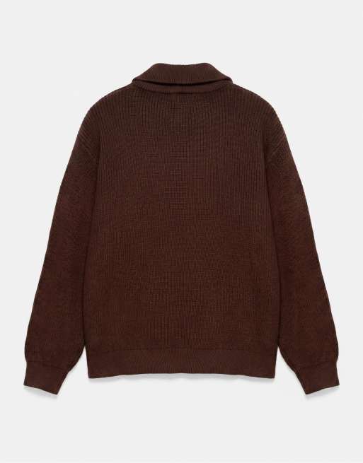 Pull&Bear striktrøje med halv lynlås i brun, 7 af 7