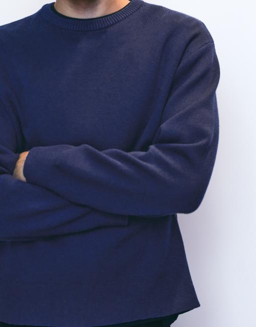 Pull&Bear striktrøje med rund hals i indigo, 3 af 7