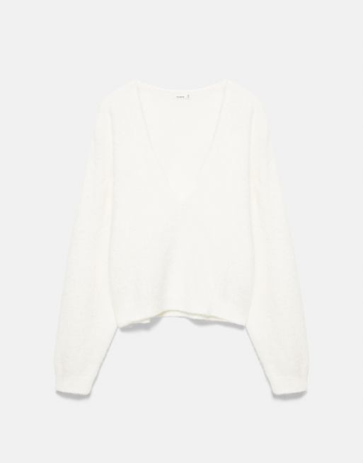 Pull&Bear striktrøje med V-hals i beige, 5 af 7