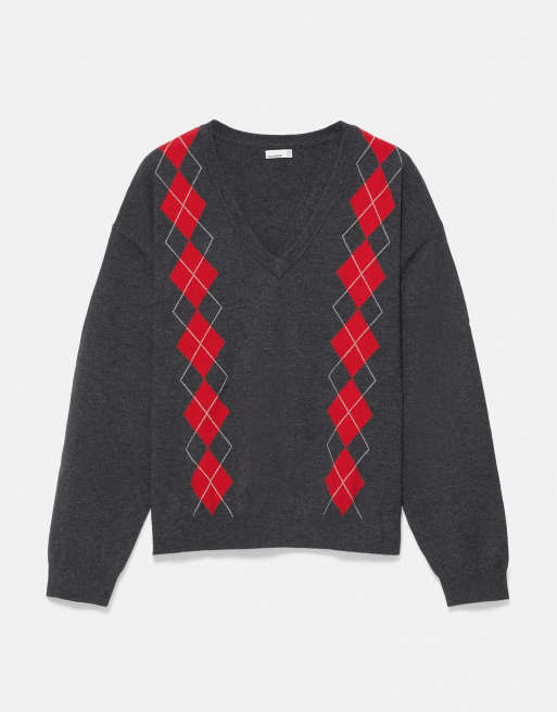 Pull&Bear striktrøje med v-hals i grå, 5 af 6