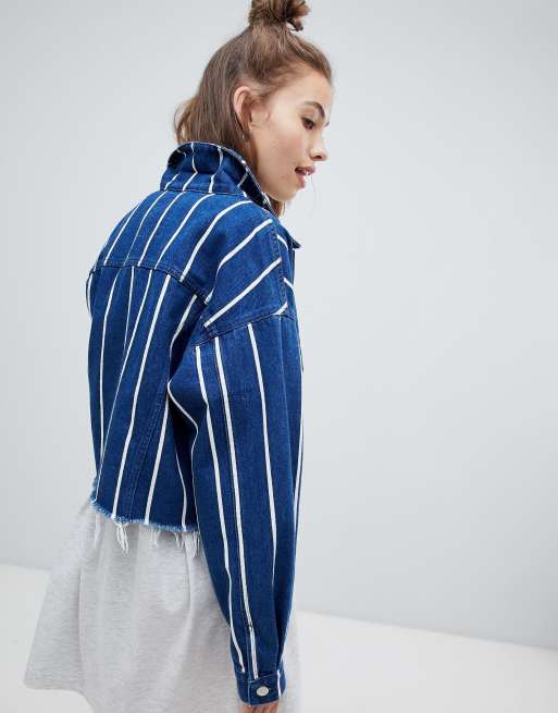 Pull&Bear denim jacket in red stripe, ASOS