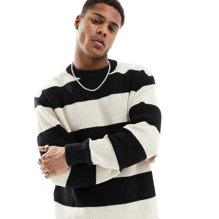 Pull Bear stripe knit sweater in off white ASOS