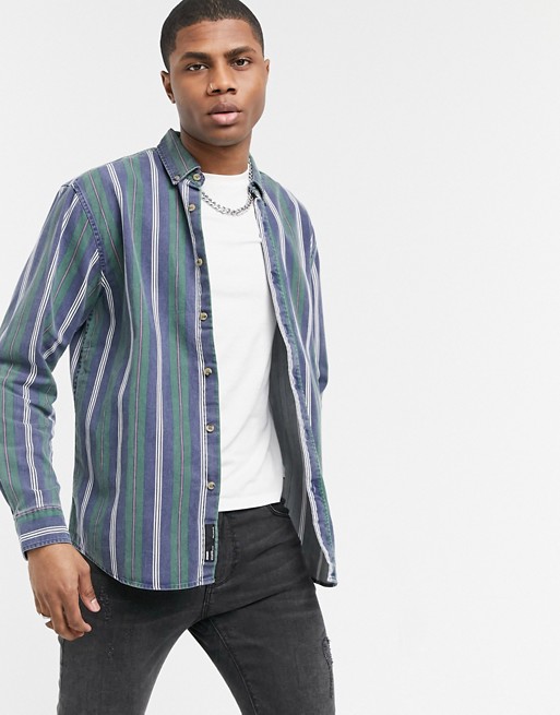 Pull&Bear stripe shirt in green and navy
