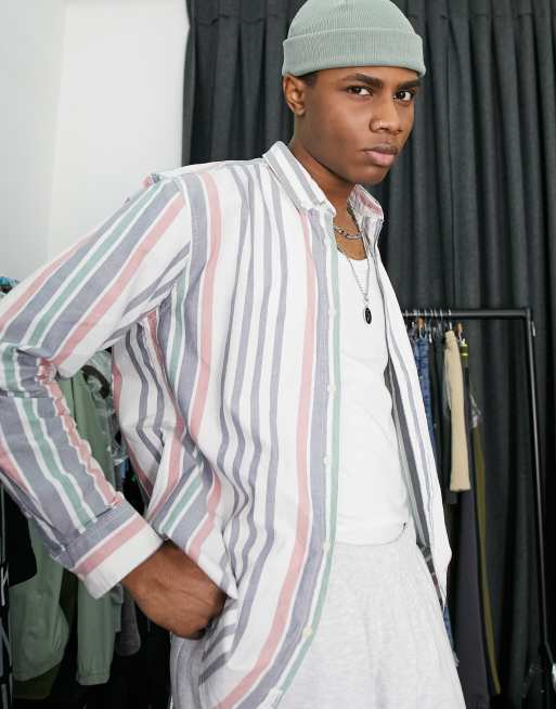 Pull&Bear stripe shirt in white and blue