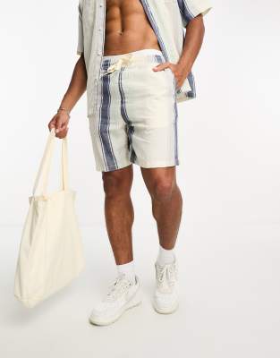 Pull & Bear Stripe Short In White - Part Of A Set In White