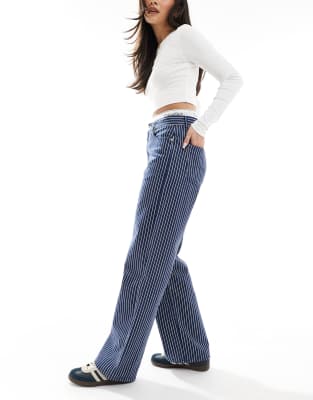 Pull & Bear Striped Baggy Jeans In Blue