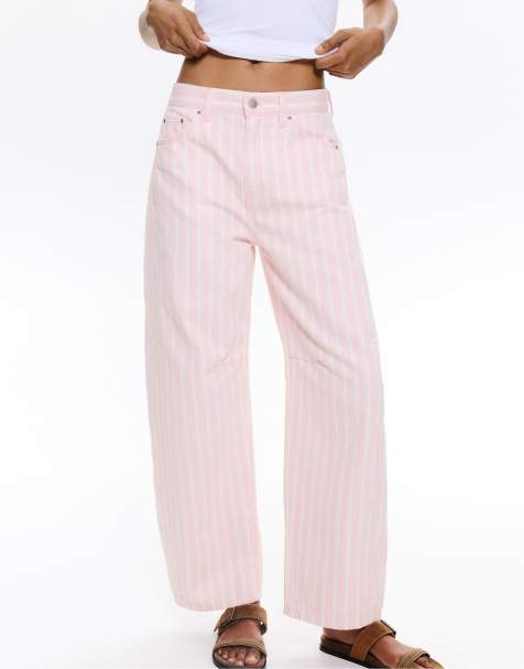 Pull&Bear striped balloon leg jeans in pink - view 1